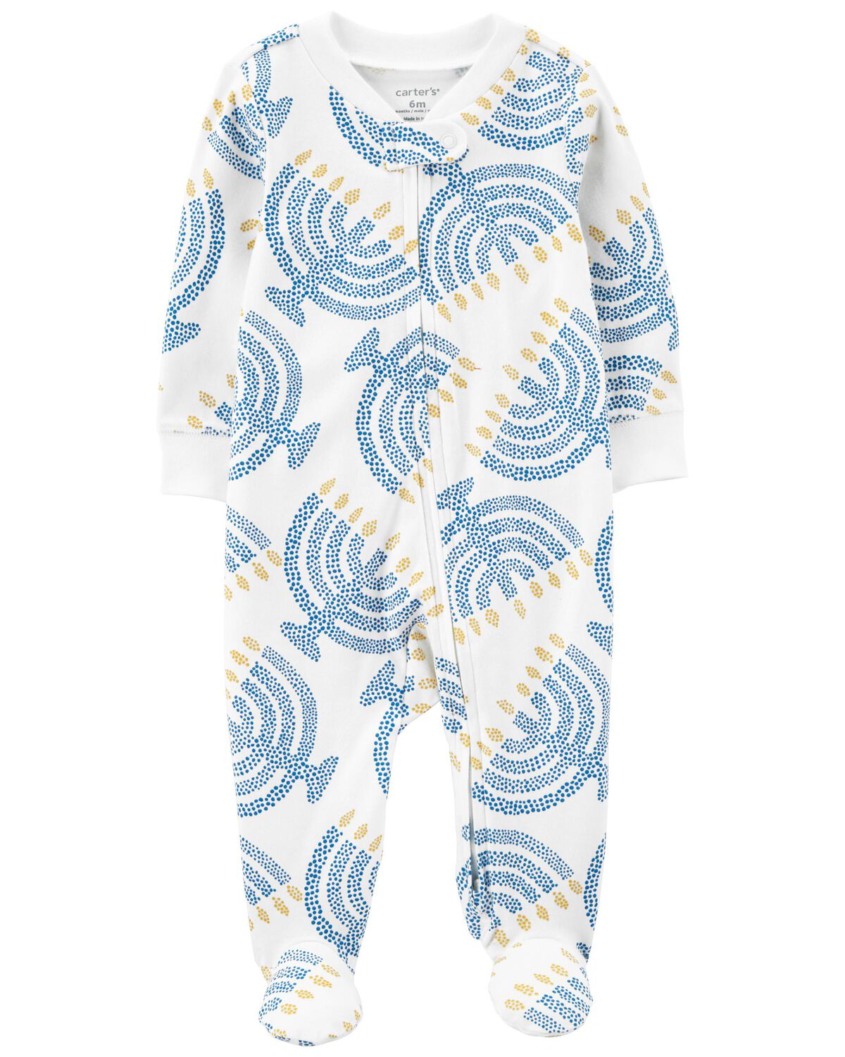Blue/White Baby Hanukkah 2Way Zip Cotton Sleep & Play Pajamas