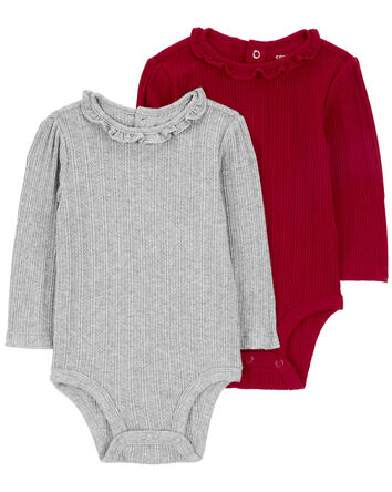 Baby 2-Pack Ruffle-Neck Holiday Bodysuits, 