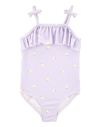 Toddler Girl 1-Piece Striped Lemon Swimsuit - Purple, 