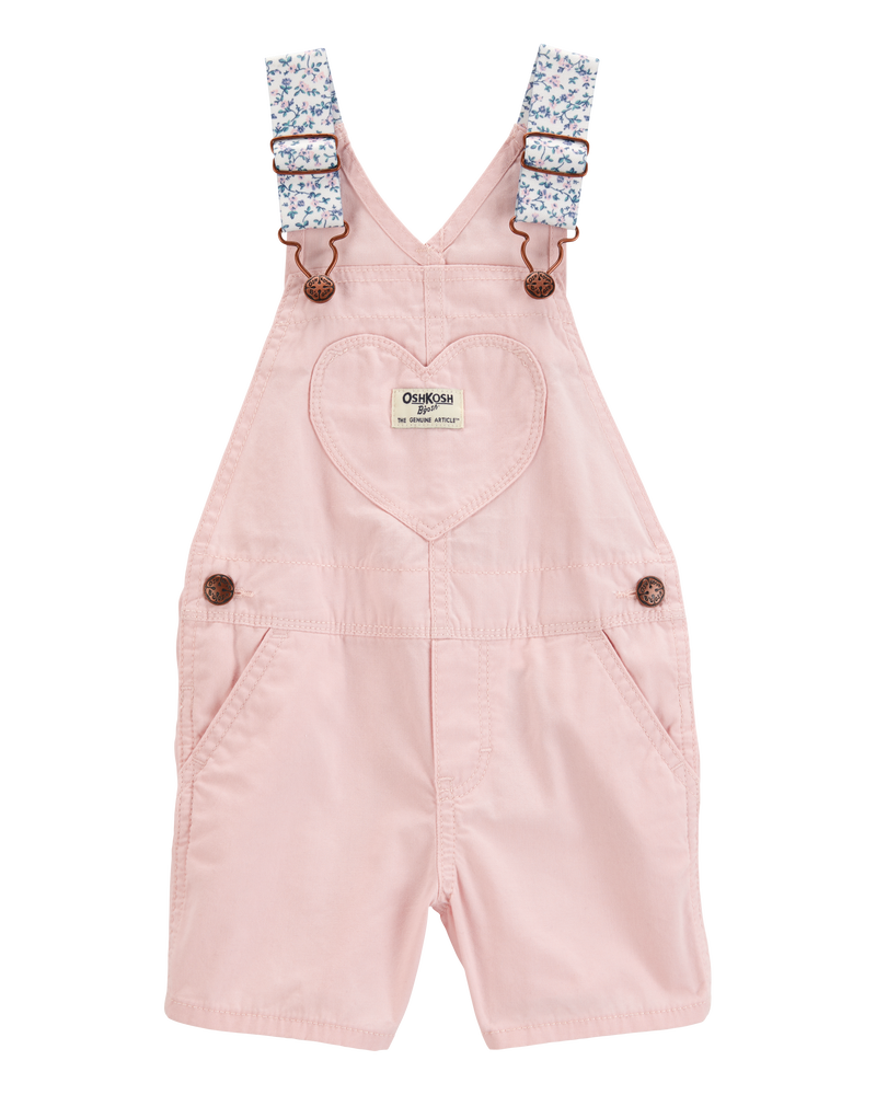 Toddler Heart Woven Shortalls - Pink, image 1 of 4 slides