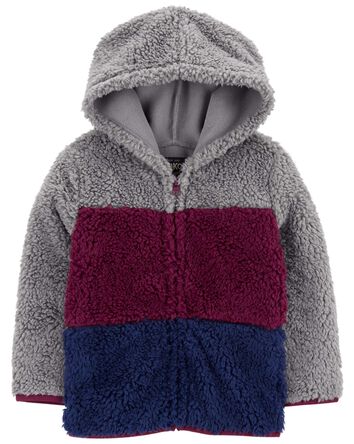 Colorblock Fleece Knit Jacket - Red, 