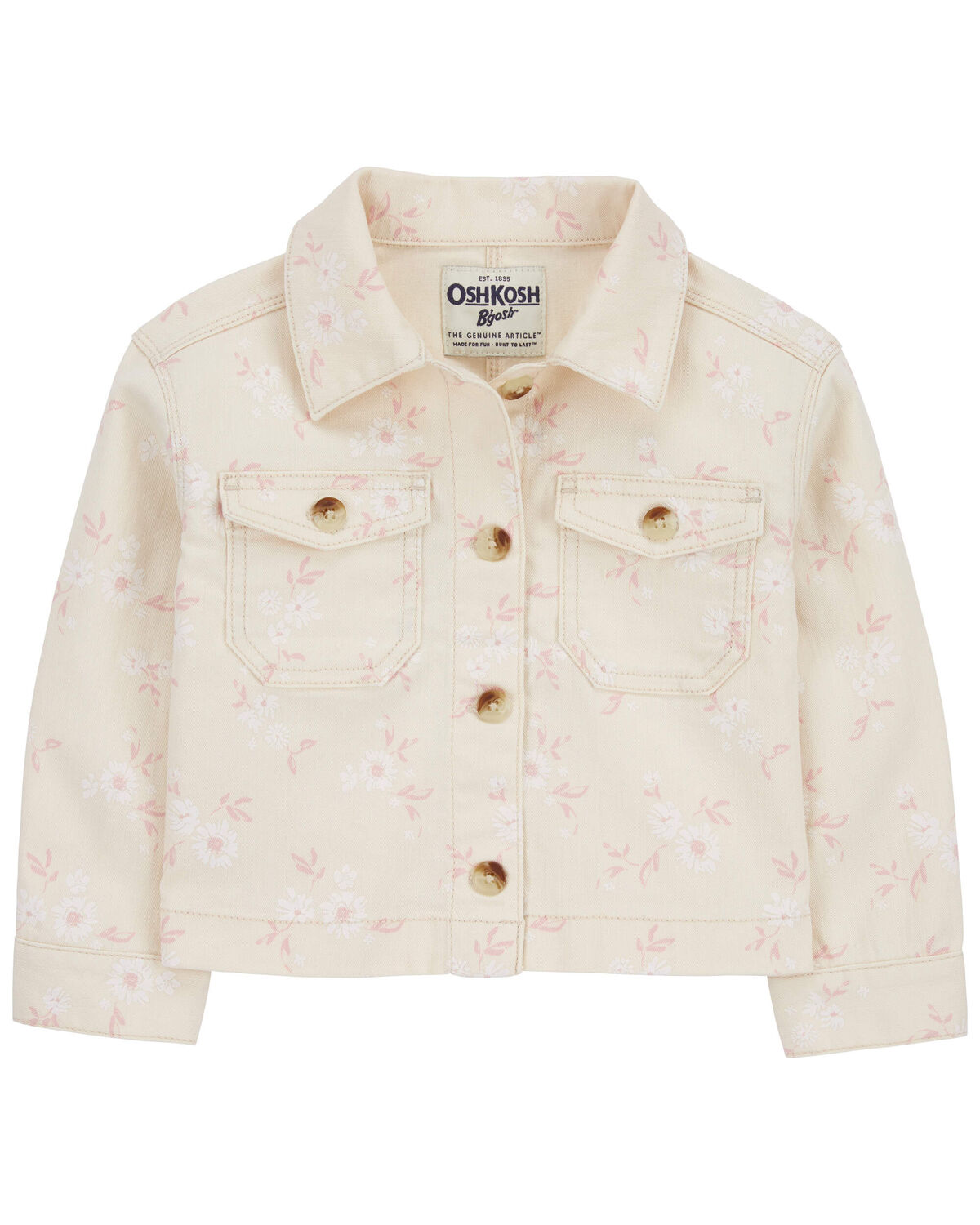 Cream Toddler Floral Print Denim Jacket