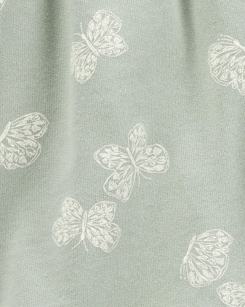 Kid Butterfly Print Pull-On French Terry Shorts - Green, image 3 of 4 slides