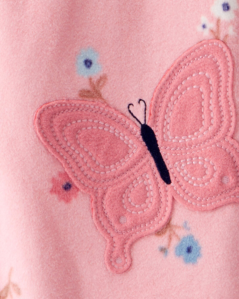 Toddler Girl Butterfly & Floral Print Loose Fit Long-Sleeve 2-Way Zip 1-Piece Pajamas - Pink, image 3 of 4 slides