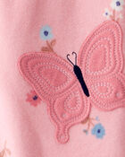 Toddler Girl Butterfly & Floral Print Loose Fit Long-Sleeve 2-Way Zip 1-Piece Pajamas - Pink, image 3 of 4 slides