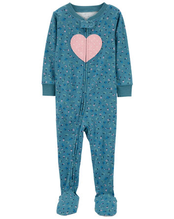 1-Piece Heart 100% Snug Fit Cotton Footie Pajamas, 