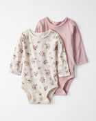 Baby 2-Pack Organic Cotton Rib Bodysuits in Wildberry Bouquet and Perfect Pink, image 1 of 5 slides