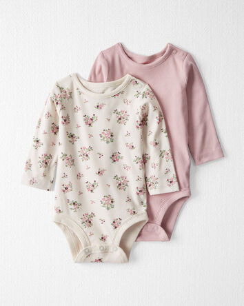 Baby 2-Pack Organic Cotton Rib Bodysuits in Wildberry Bouquet and Perfect Pink, 