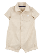 Baby Button-Front Romper- Tan, image 1 of 3 slides