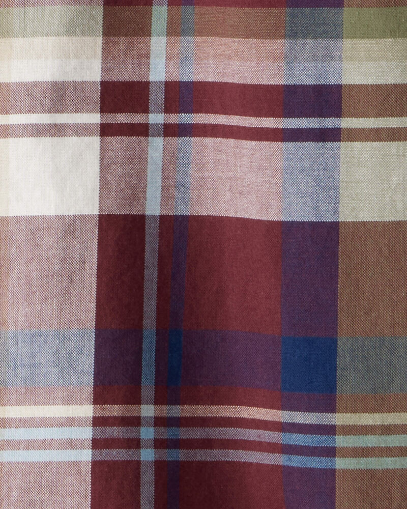 Boys Plaid Cotton Long-Sleeve Button-Down Shirt - Burgundy, image 2 of 3 slides