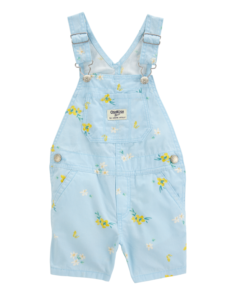 Toddler Girl Floral Shortalls - Blue, image 1 of 4 slides
