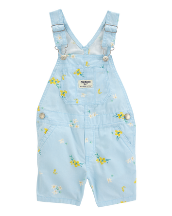 Toddler Girl Floral Shortalls - Blue, 