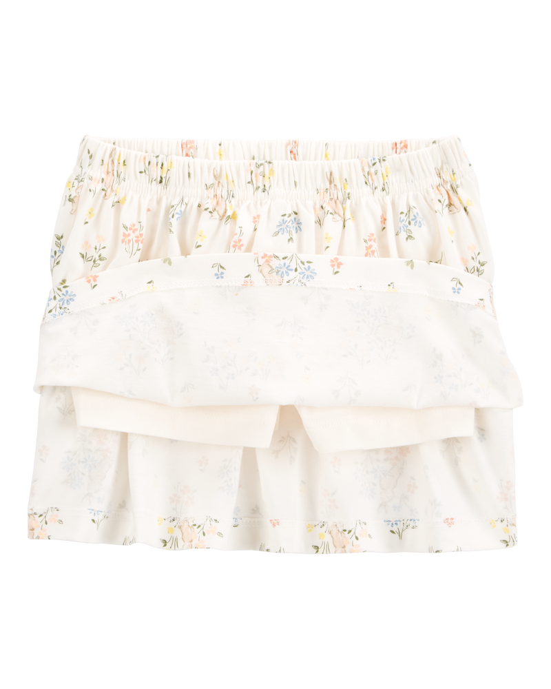 Toddler Girl 2-Piece Bunny Floral Skort Outfit Set - Blue/Ivory, image 2 of 4 slides