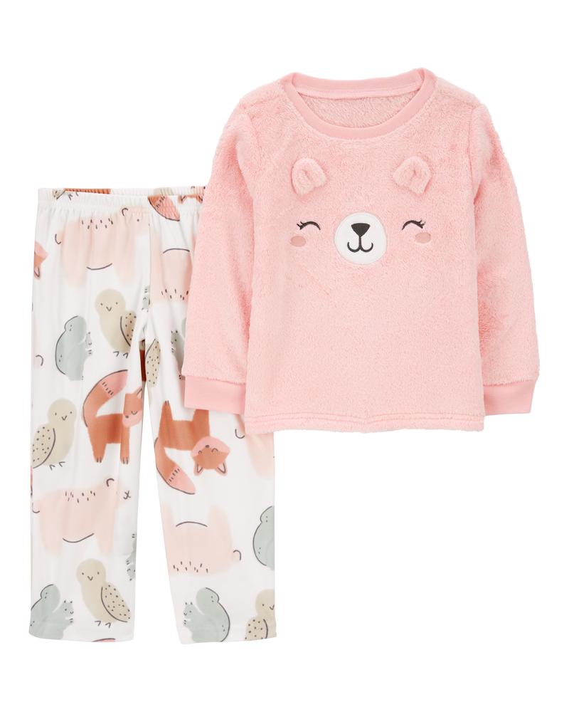 Toddler 2-Piece Fuzzy Velboa Bear Pajamas, image 1 of 3 slides