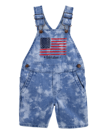 Toddler Flag Print Tie Dye Shortalls - Blue, 