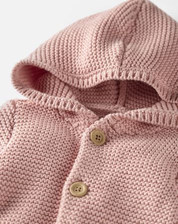 Baby Organic Signature Stitch Cardigan in Rose, 