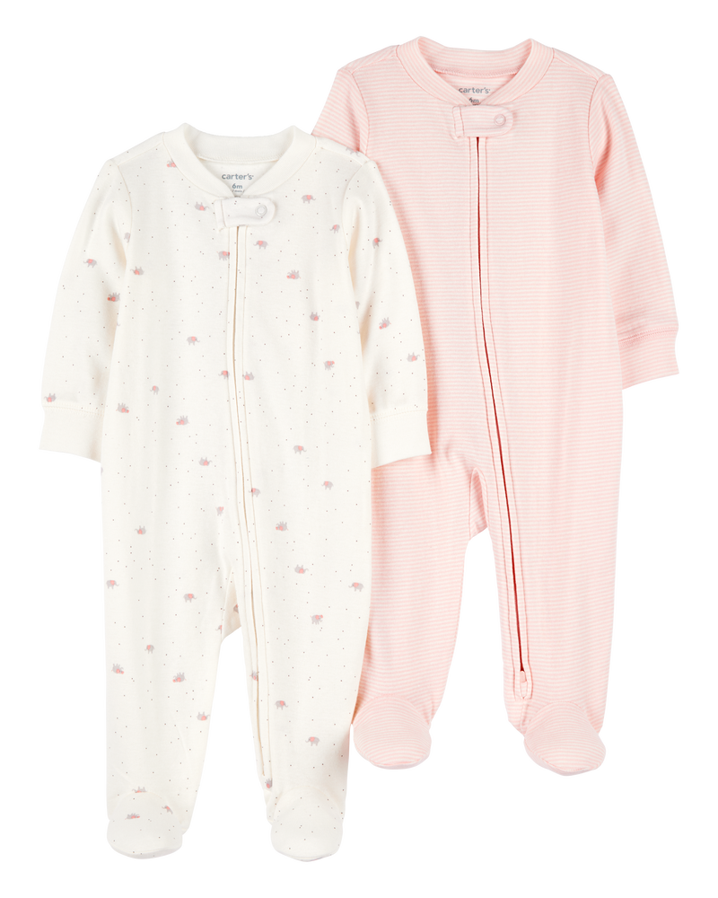 Baby 2-Pack 2-Way Zip Cotton Sleep & Play Pajamas, image 1 of 4 slides