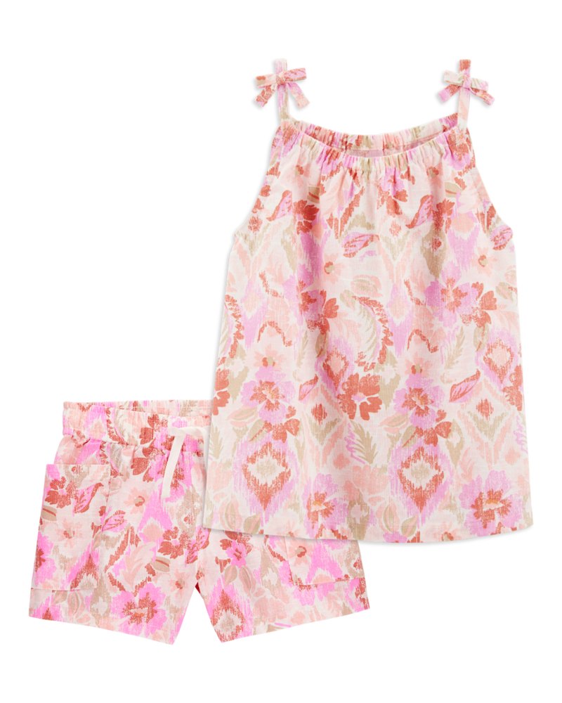 Toddler 2-Piece Floral Print Tank & Drawstring Shorts Set - Pink
, image 1 of 9 slides