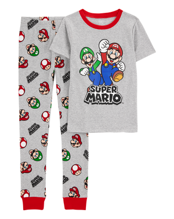 Kid Super Mario Snug Fit Cotton 2-Piece Pajamas - Heather, 
