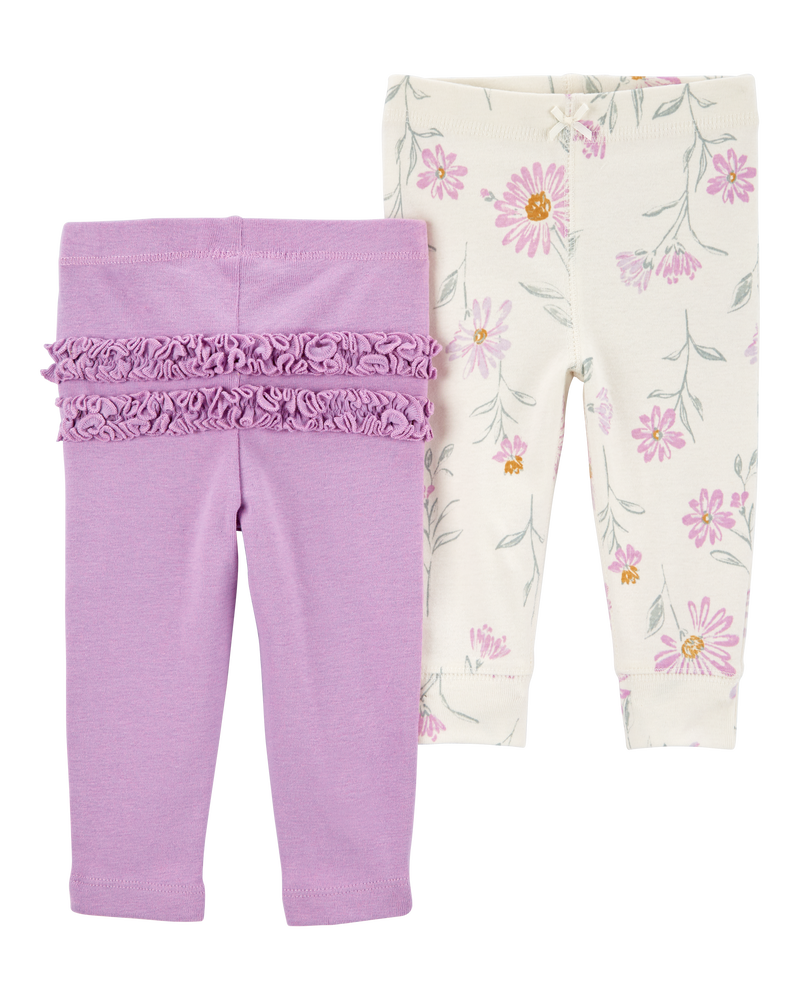 Baby 2-Pack Floral Pull-On Pants - Purple/Floral, image 1 of 5 slides