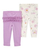Baby 2-Pack Floral Pull-On Pants - Purple/Floral, image 1 of 5 slides