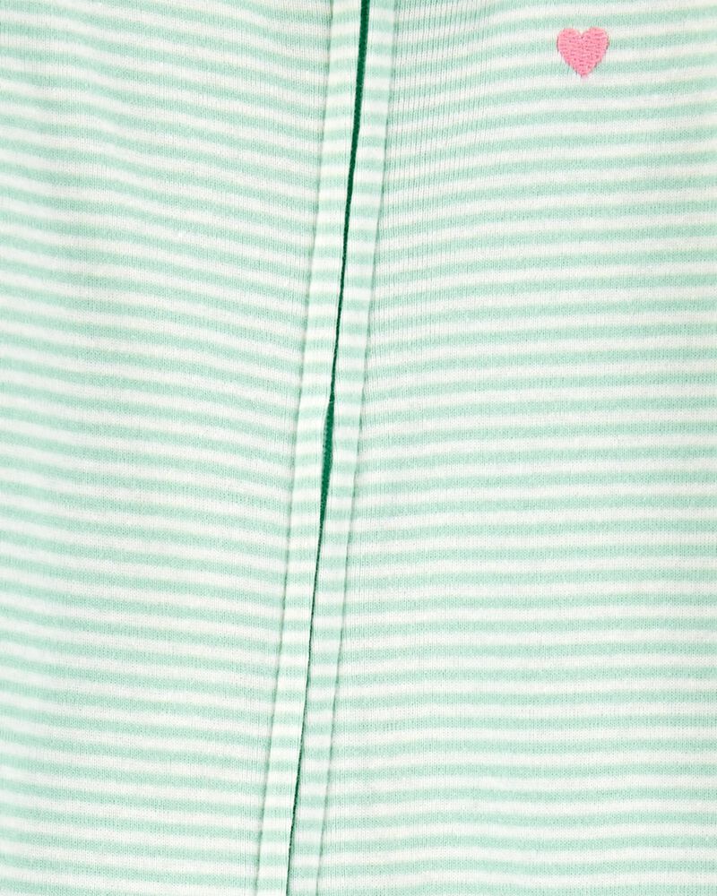 Toddler Striped Snug Fit Cotton Footie 1-Piece Pajamas - Green, image 2 of 4 slides