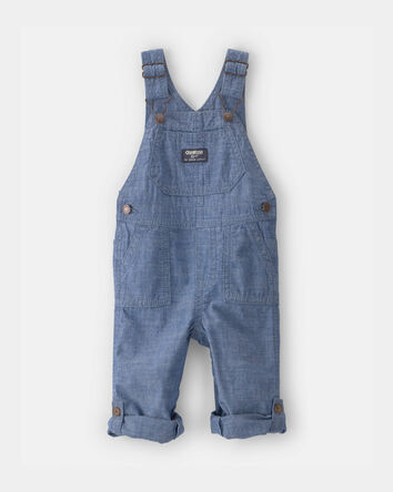 Baby Boy Chambray Cuffed Overalls - Medium Wash, 