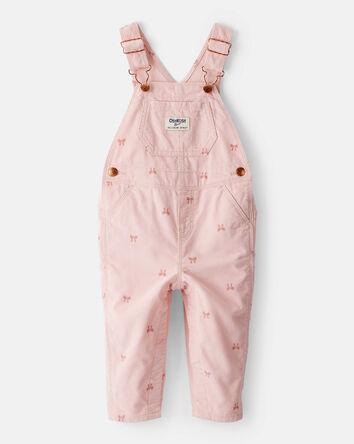 Baby Girl Bow Print Corduroy Overalls - Pink, 