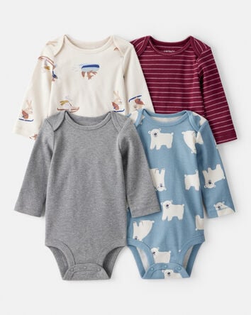 Baby Boy 4-Pack Polar Bear Animal Print Long-Sleeve Multipack Bodysuits , 