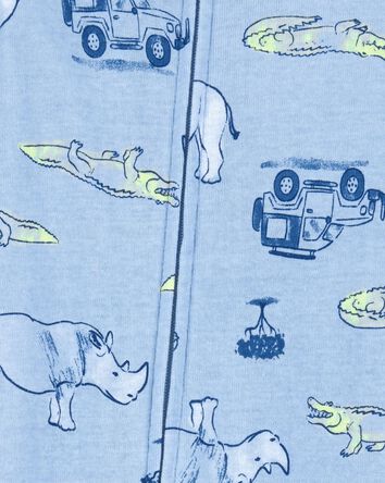 Toddler Boy Safari Print Snug Fit Cotton Footie 1-Piece Pajamas - Blue, 