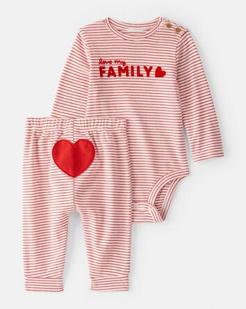 Baby Valentine's Day 2-Piece Striped Long-Sleeve Bodysuit & Pant Set - Red/White, 