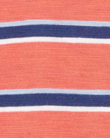 Toddler Striped Cotton Short-Sleeve Henley - Orange, 