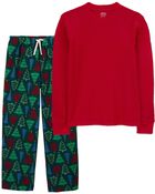 Adult 2-Piece Thermal Pajama Top & Fleece Pant Pajamas, image 1 of 6 slides