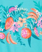 Girls 1-Piece Floral Print Rashguard Swimsuit - Turquoise, image 3 of 4 slides