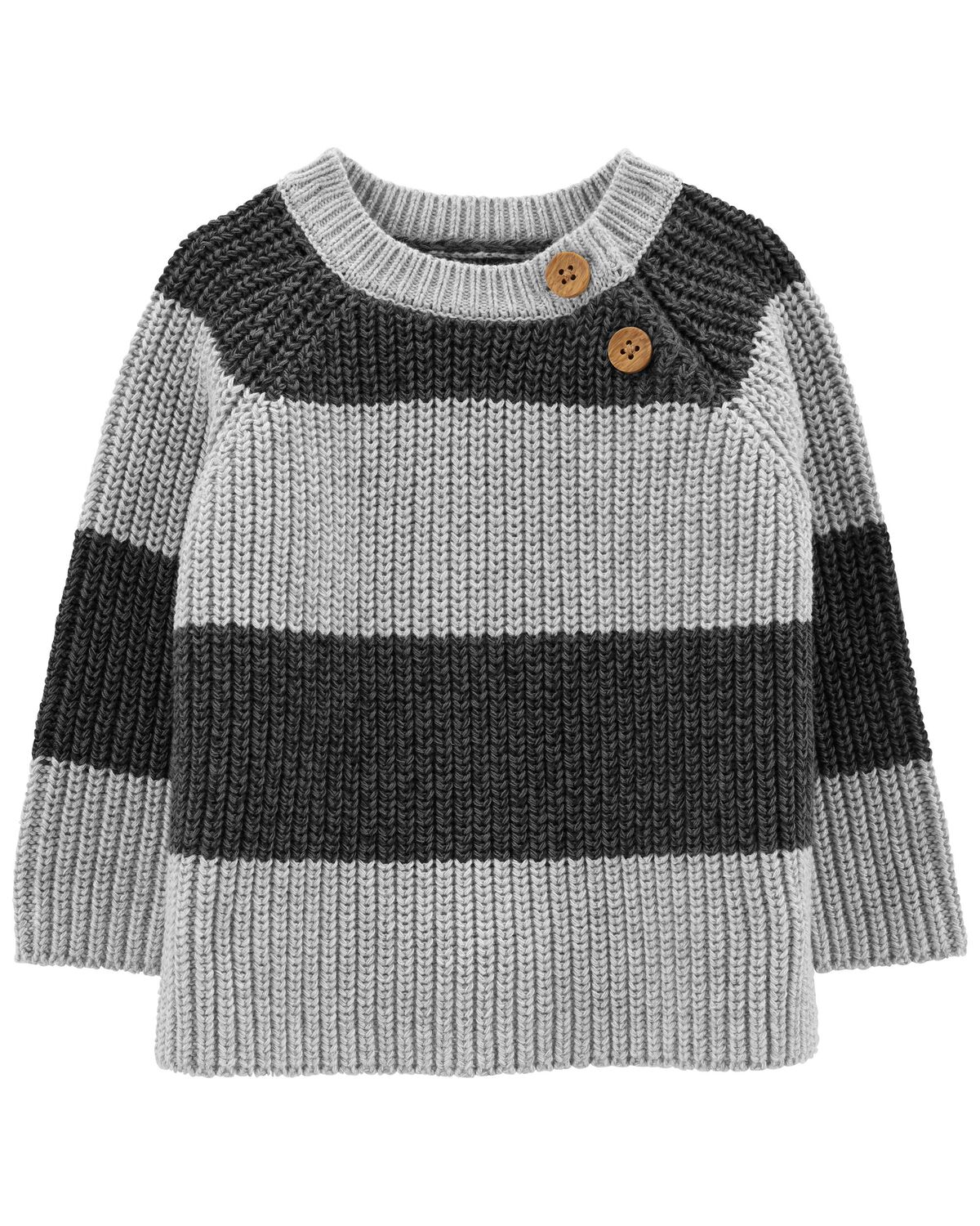 Grey Baby Crewneck Cable Knit Striped Sweater