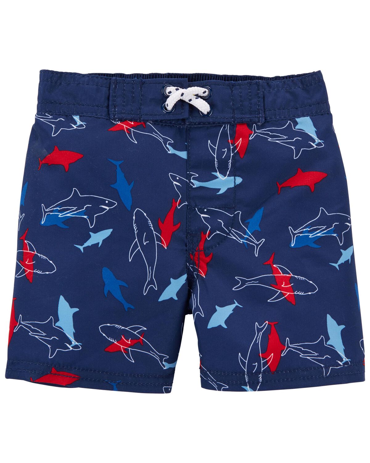 Navy, Red Shark Swim Trunks