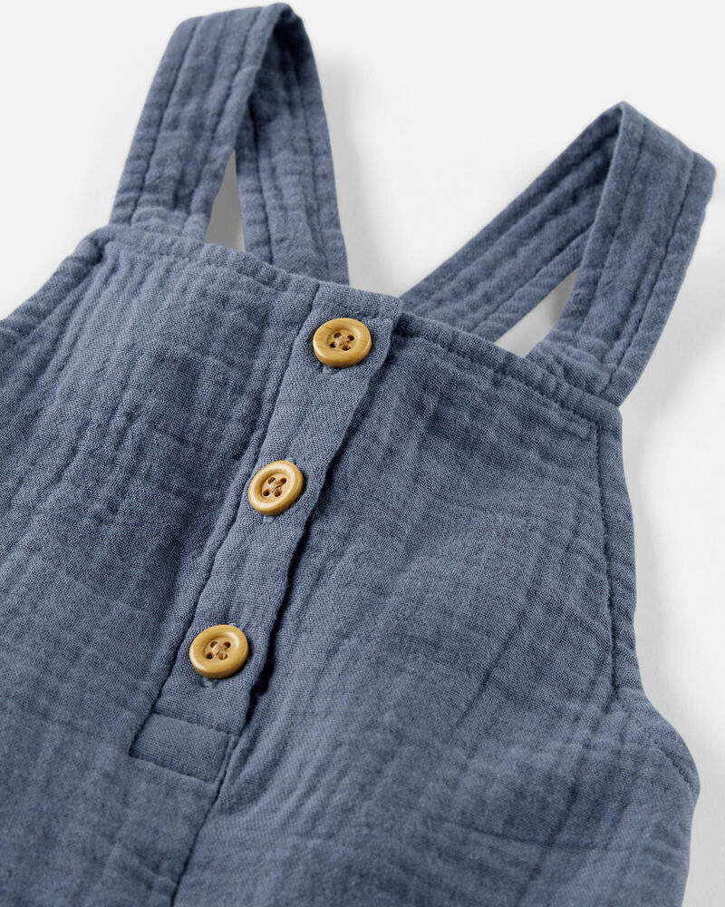 Baby Organic Cotton Gauze Overalls in Blue, image 3 of 5 slides