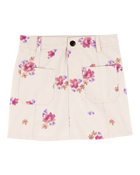 Kid Twill Floral Print Skirt - Ivory, image 1 of 3 slides