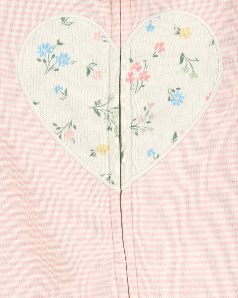 Baby Girl Heart Striped 2-Way Zip Cotton Sleep & Play Pajamas - Pink, image 2 of 3 slides
