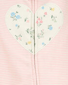 Baby Girl Heart Striped 2-Way Zip Cotton Sleep & Play Pajamas - Pink, image 2 of 3 slides