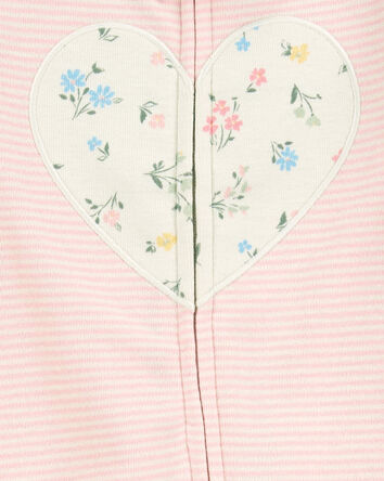 Baby Girl Heart Striped 2-Way Zip Cotton Sleep & Play Pajamas - Pink, 