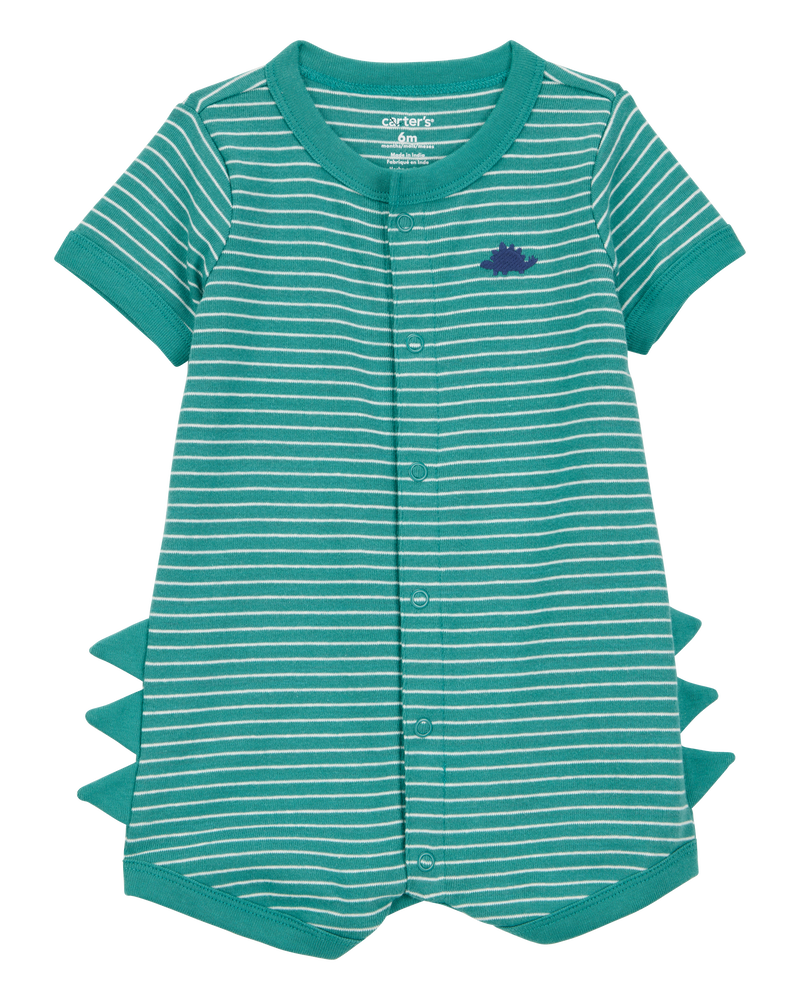 Baby Dinosaur Striped Cotton Short-Sleeve Romper - Green, image 1 of 3 slides