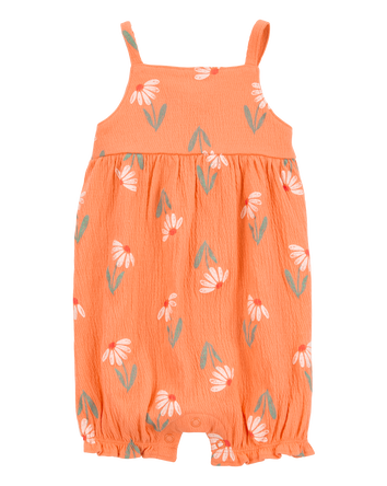 Baby Girl Floral Tank Romper - Orange, 