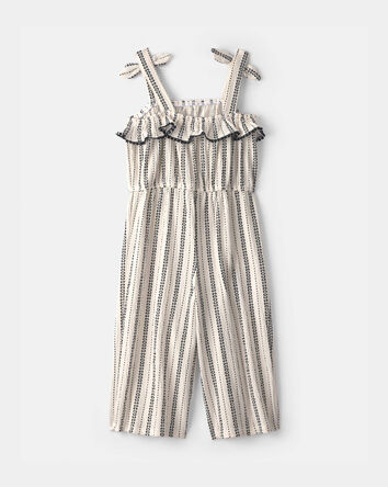 Toddler Girl Striped Ruffle Jumpsuit - Black/Ivory, 