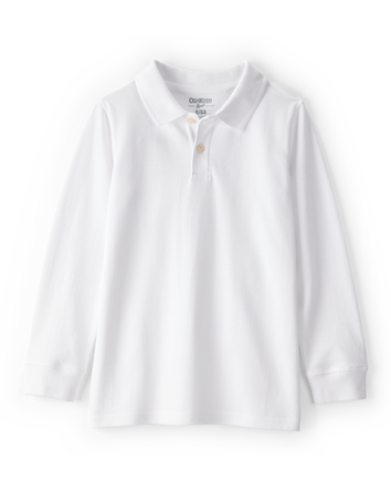 Kid White Long-Sleeve Piqué Polo Shirt, 