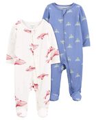 Baby 2-Pack Zip-Up PurelySoft Sleep & Play Pajamas, image 1 of 5 slides