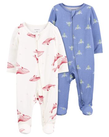 Baby 2-Pack Zip-Up PurelySoft Sleep & Play Pajamas, 