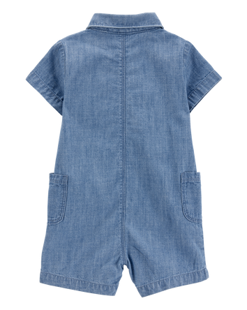 Baby Solid Cotton Blend Romper - Blue, 