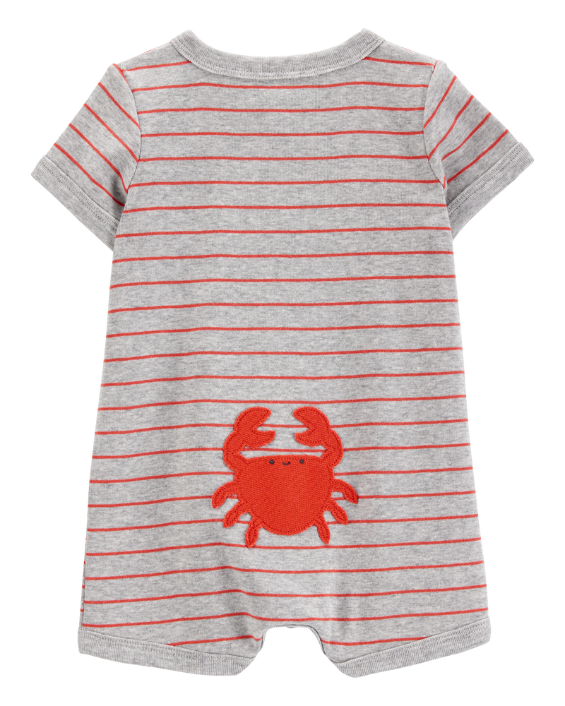 Baby Boy Crab Striped Cotton Blend Short-Sleeve Romper, image 2 of 4 slides