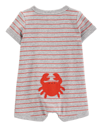 Baby Boy Crab Striped Cotton Blend Short-Sleeve Romper, 